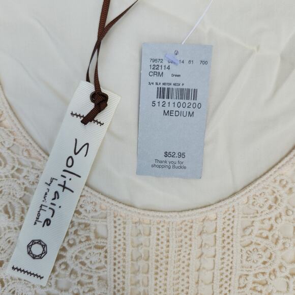 Solitaire By Ravi Khosla Womens M 1/4 Sleeve Cream Crochet Cottagecore Boho NWT - Picture 5 of 7